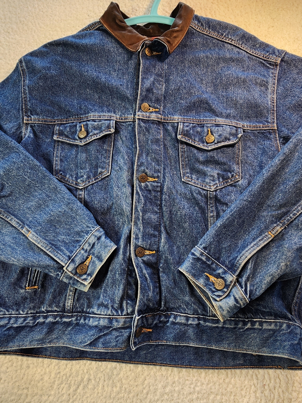 Vintage Marlboro Country Store Denim Trucker Jacket Leather Collar Flannel Sz L